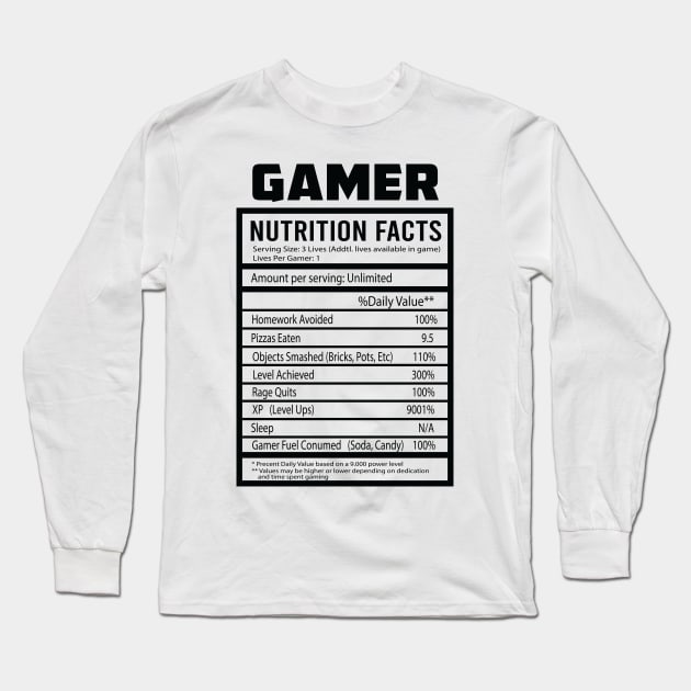 Gamer Nutrition Facts Long Sleeve T-Shirt by bougieFire